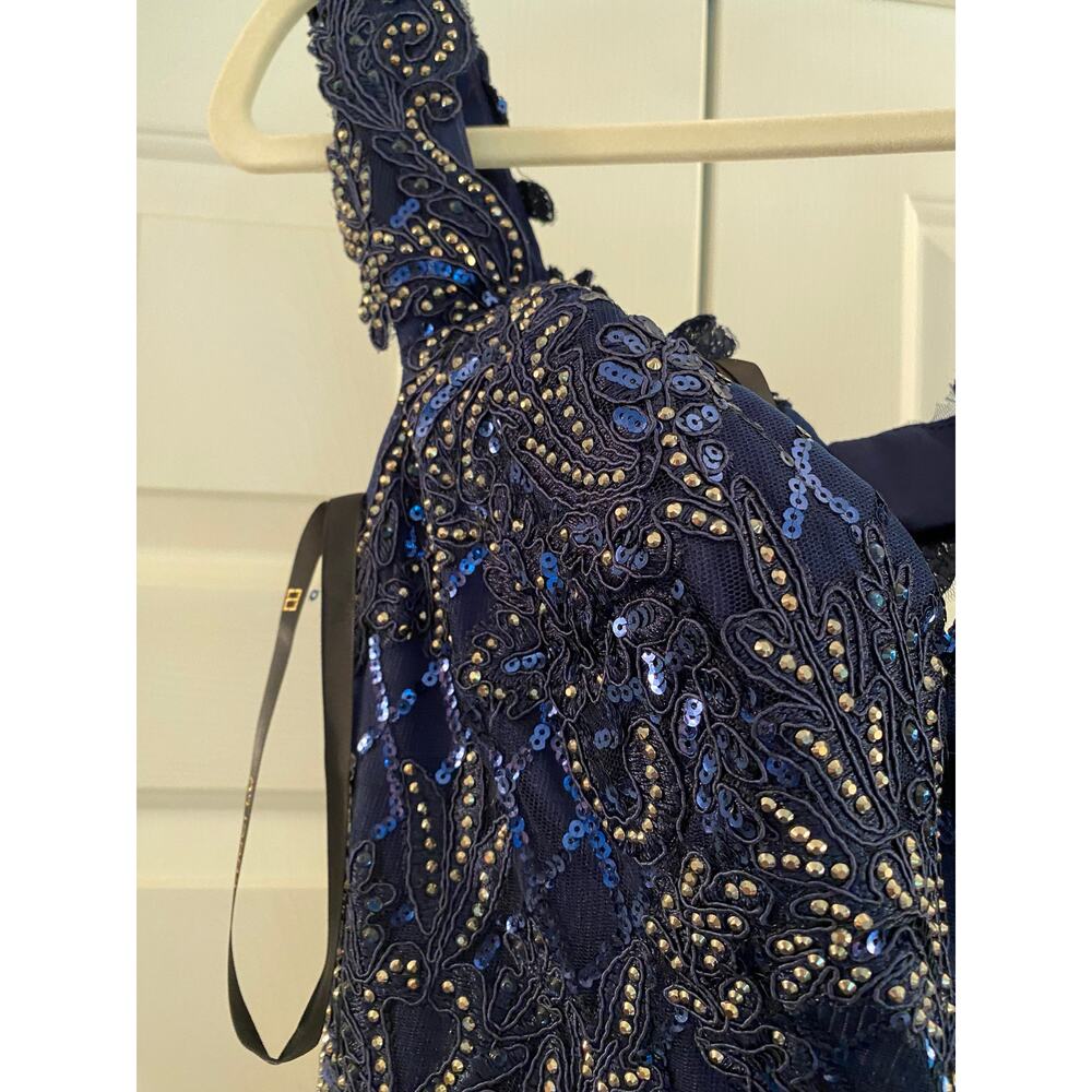 NWT Lucci Lu 28062, Off the Shoulder Navy Trumpet Tulle Gown Beaded, 8 - Picture 5 of 8